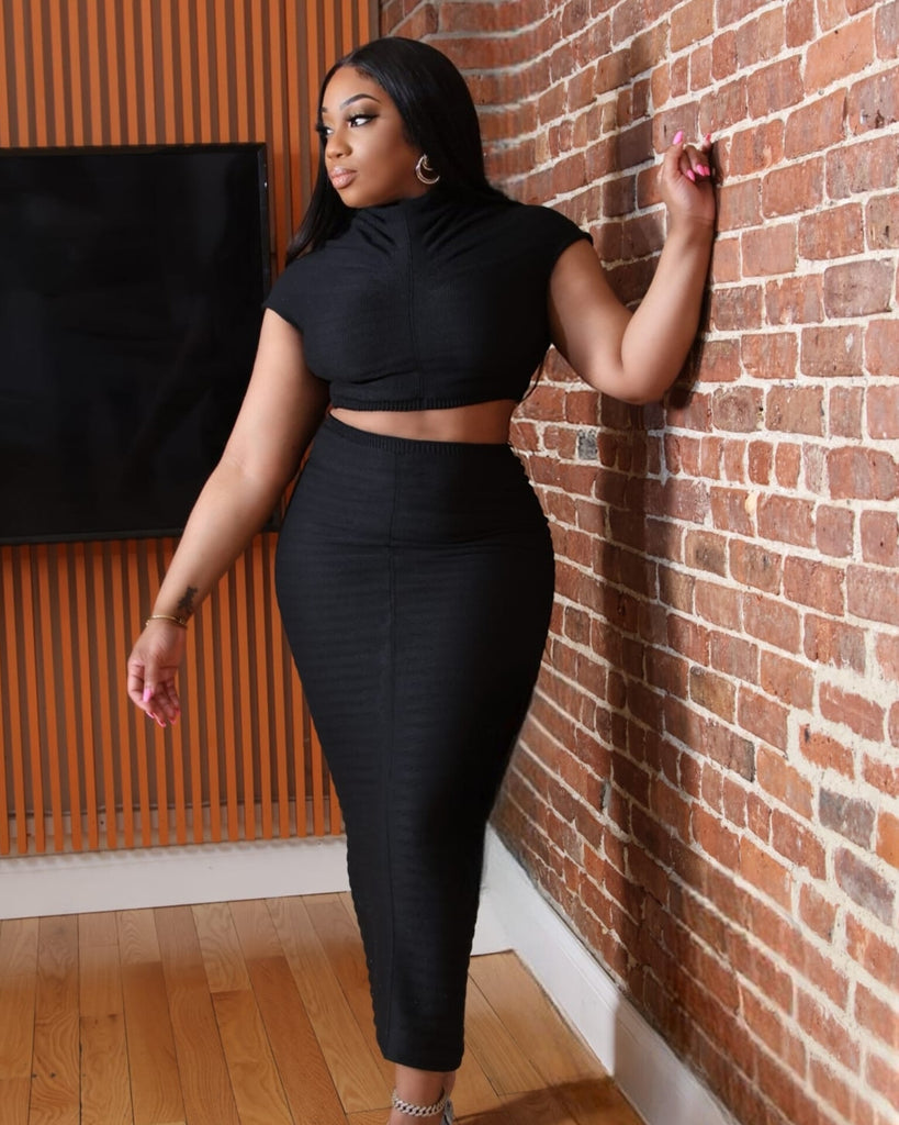 SHANNA KNIT SKIRT SET (BLACK) – LadyTee Collection