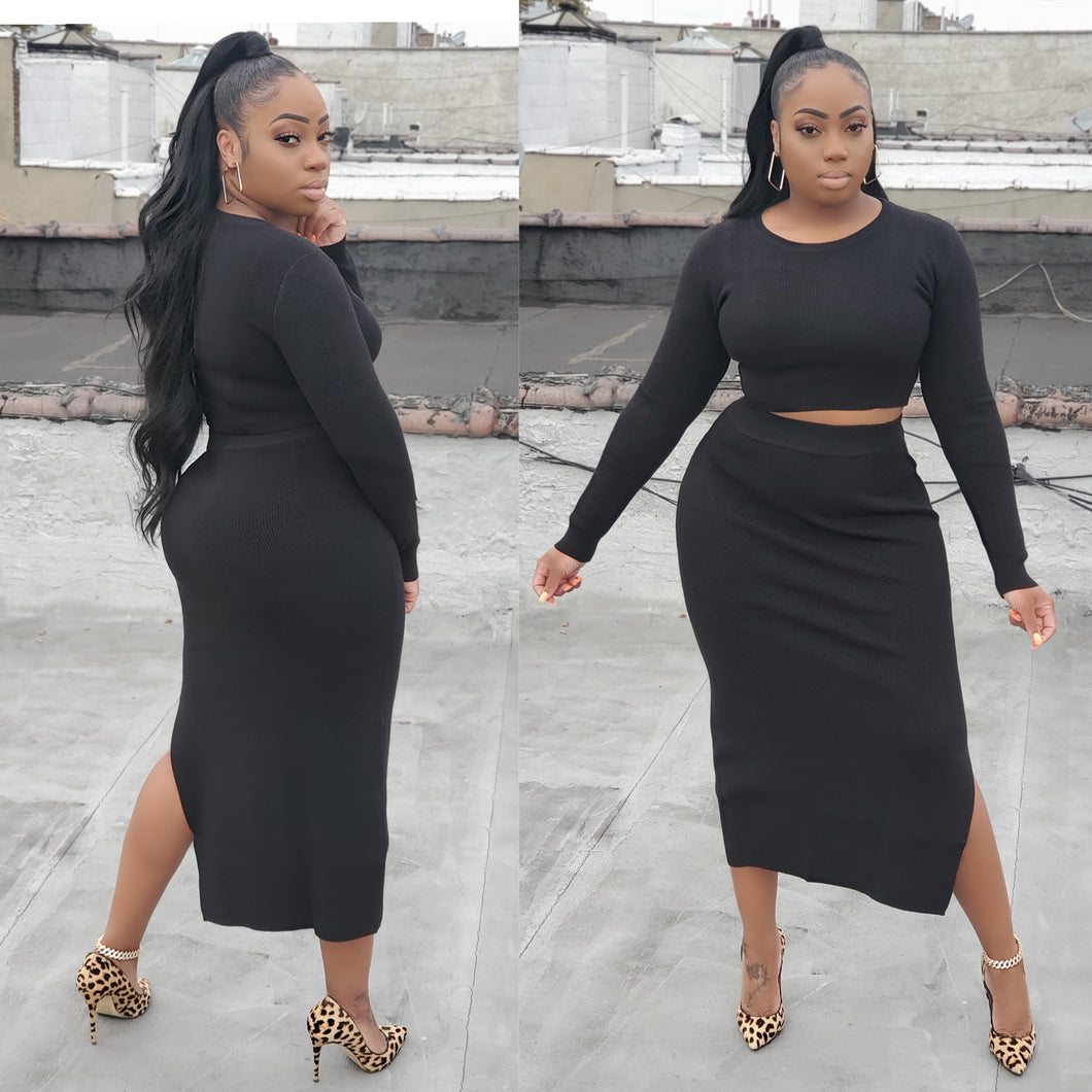 ONIKA SWEATER SKIRT SET (BLACK)