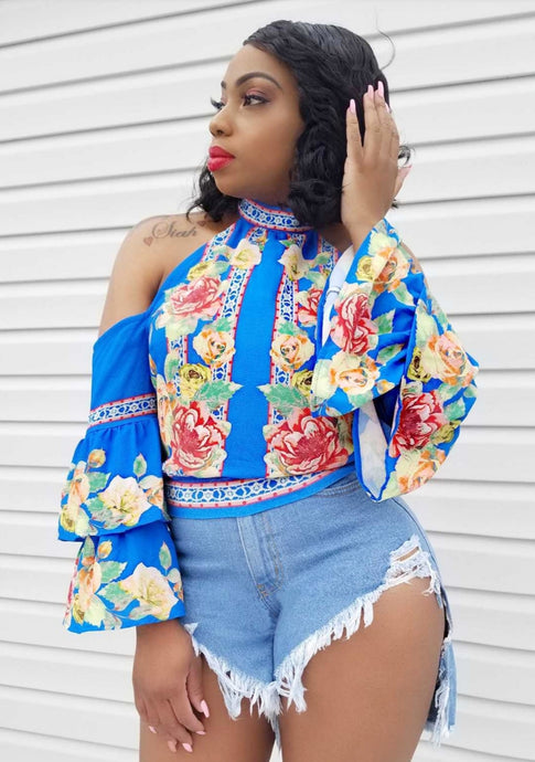 SUMMER BRUNCH FLORAL COLD SHOULDER TOP