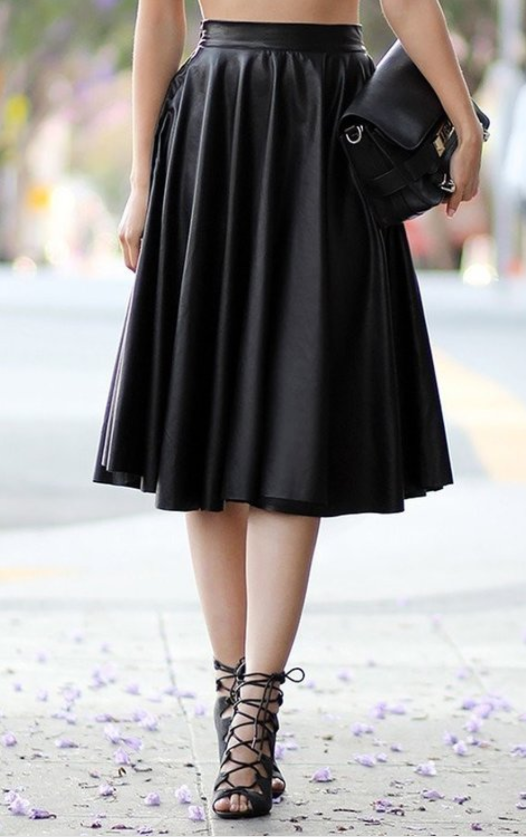 YAASSS HONEY FAUX LEATHER FLARE SKIRT LadyTee Collection