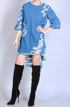 BEAUTIFULLY DISTRESSED DENIM DRESS (MEDIUM WASH)