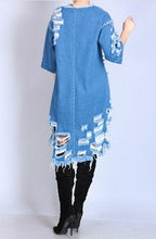 BEAUTIFULLY DISTRESSED DENIM DRESS (MEDIUM WASH)