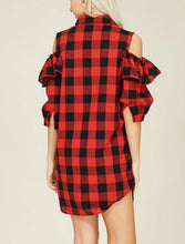 CHECKMATE RUFFLE COLD SHOULDER TOP/DRESS