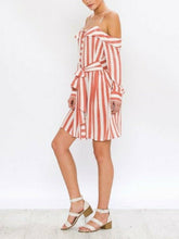 JUST CHILLING COLD SHOULDER STRIPE DRESS