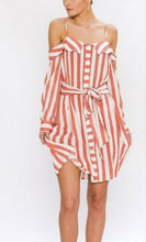 JUST CHILLING COLD SHOULDER STRIPE DRESS