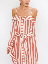 JUST CHILLING COLD SHOULDER STRIPE DRESS