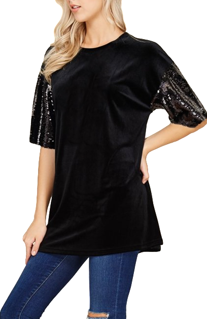SHINE BRIGHT OVERSIZED VELVET SEQUINED TOP