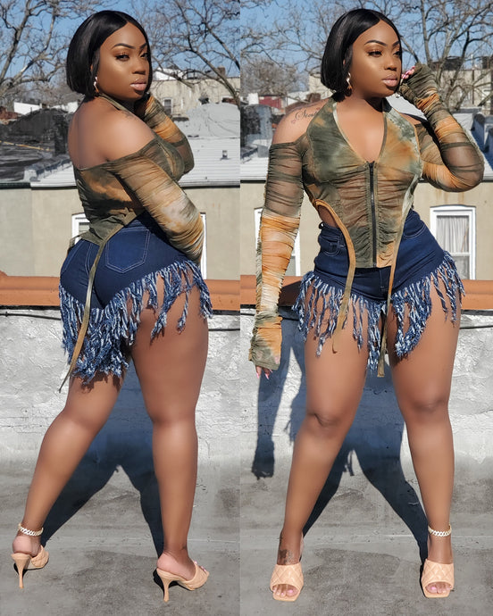 TIMA FRINGE DENIM SHORTS