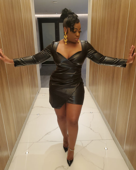 KASINDA FAUX LEATHER DRESS (BLACK)